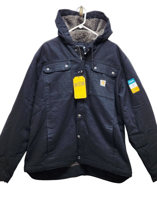 Carhartt Mens Duck Sherpa-Lined Utility Jacket XL Tall Black Hooded Durable Warm - Picture 1 of 6